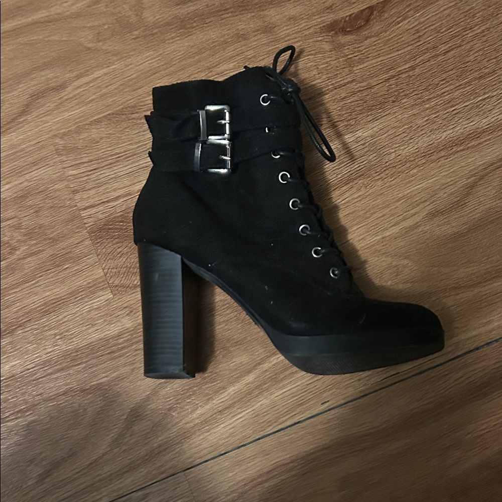 Wild Diva Black Lace-Up Heeled Boots
